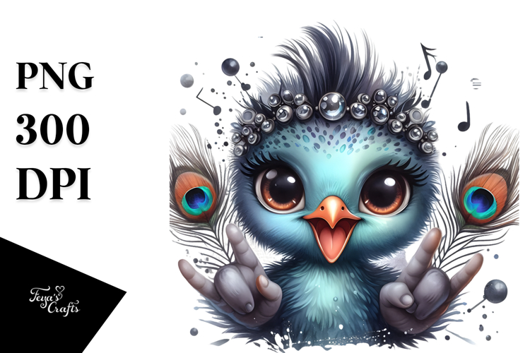 aCute Energetic Rocker Peacock with Big Eyes, PNG example image 1
