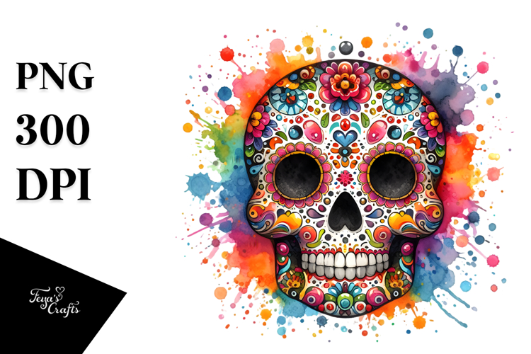 Colorful Skull with Splashes, PNG