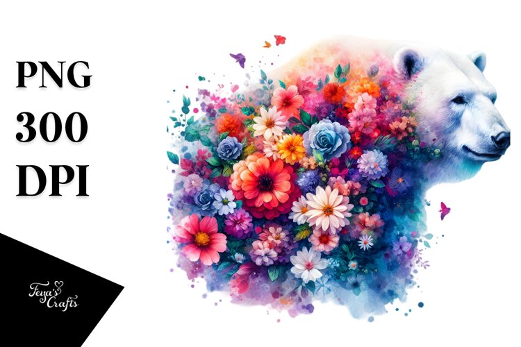Half Flowers Polar Bear | Vibrant Artistic Watercolor example image 1