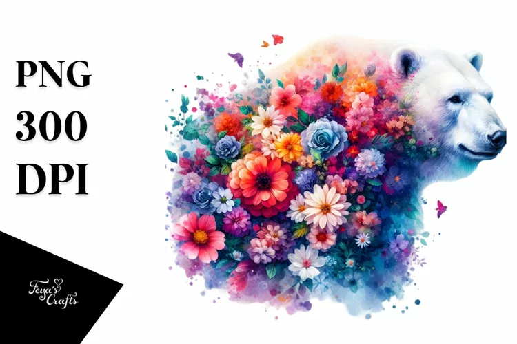 Half Flowers Polar Bear | Vibrant Artistic Watercolor