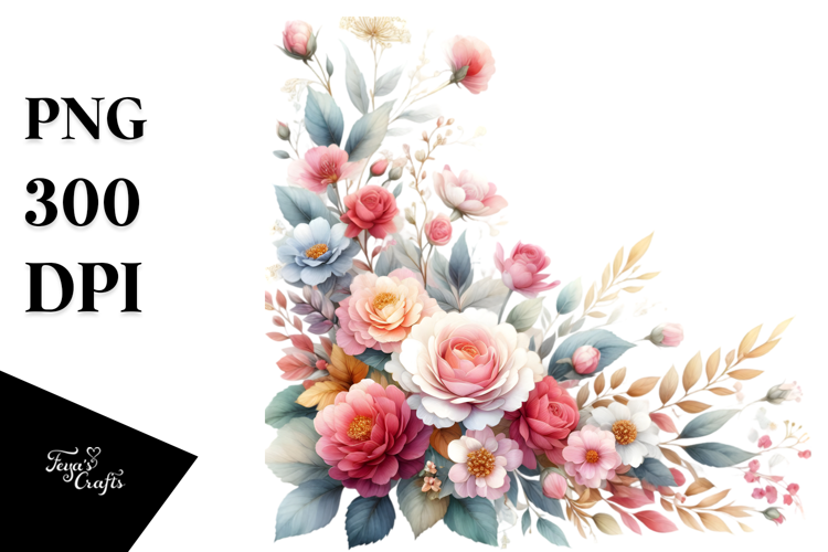 Washed Watercolor Colorful Floral Frame | Sublimation |