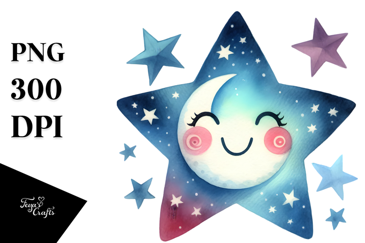 Whimsical Watercolor Star PNG