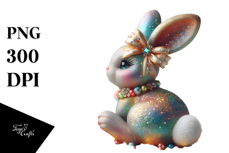 Colorful Bunny with Glittery Bow PNG