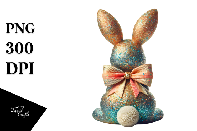 Colorful Bunny with Glittery Bow PNG