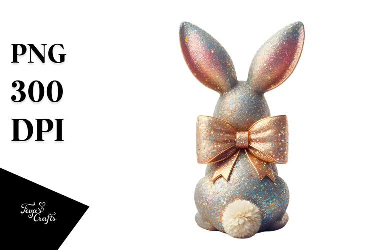 Colorful Bunny with Glittery Bow PNG