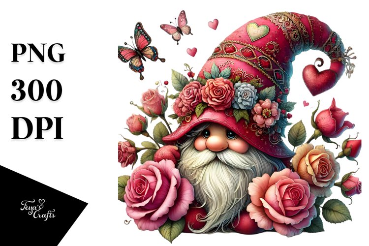 Colorful Valentines Gnome Roses PNG