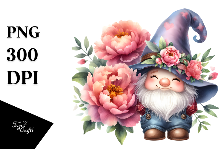 Gnome with Peonies PNG