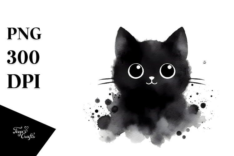 Funny Simple Black Cat Watercolor