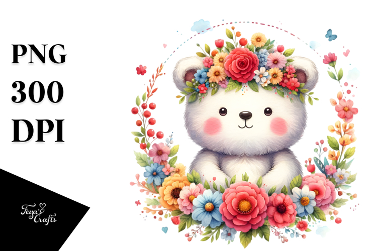 Vibrant Bear Flower Crown | Sublimation | Clipart.