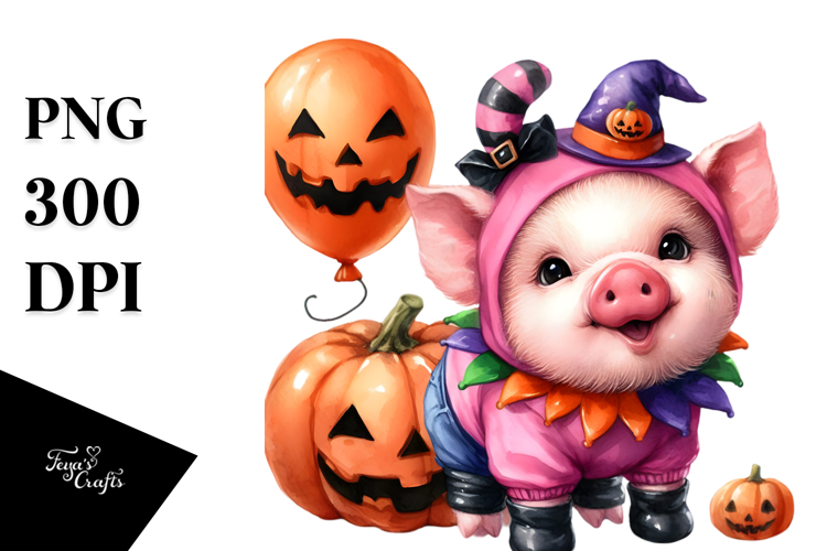 Vibrant Pumpkin Cute Baby Pig Halloween | Sublimation |