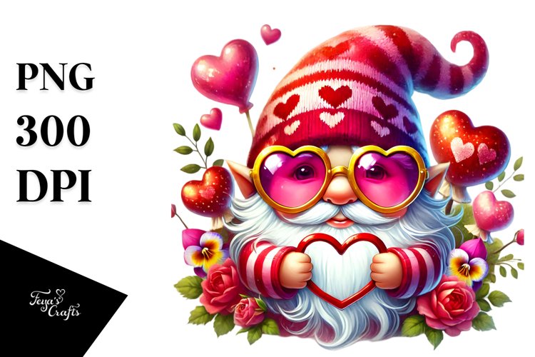 Heart Sign Valentines Gnome Watercolor PNG
