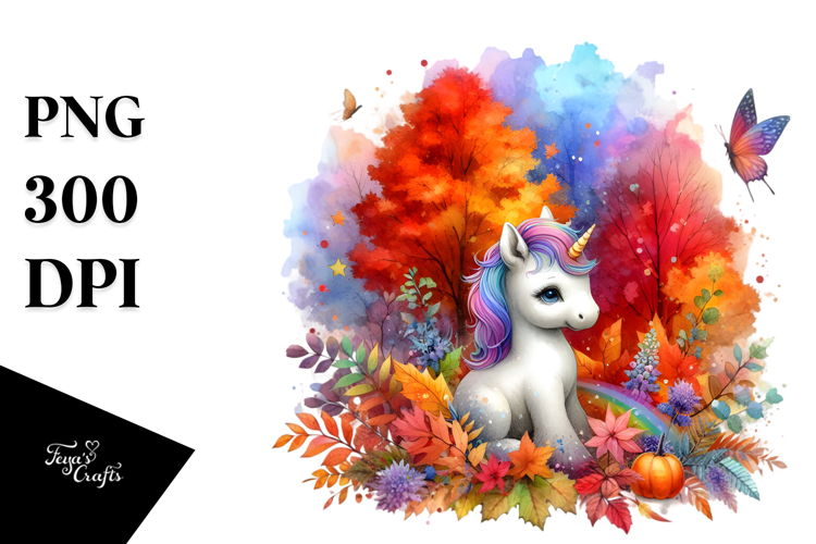 Autumn Unicorn Scene, PNG