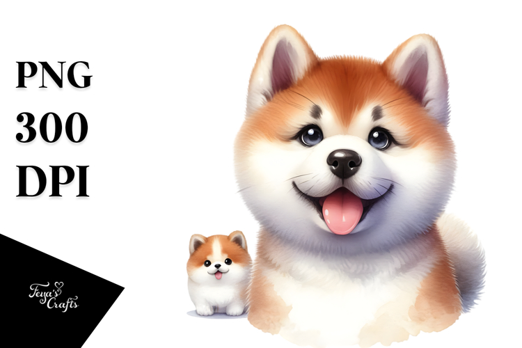Cute Happy Akita with Big Eyes PNG