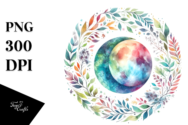 Vibrant Whimsical Moon Foliage | Clipart