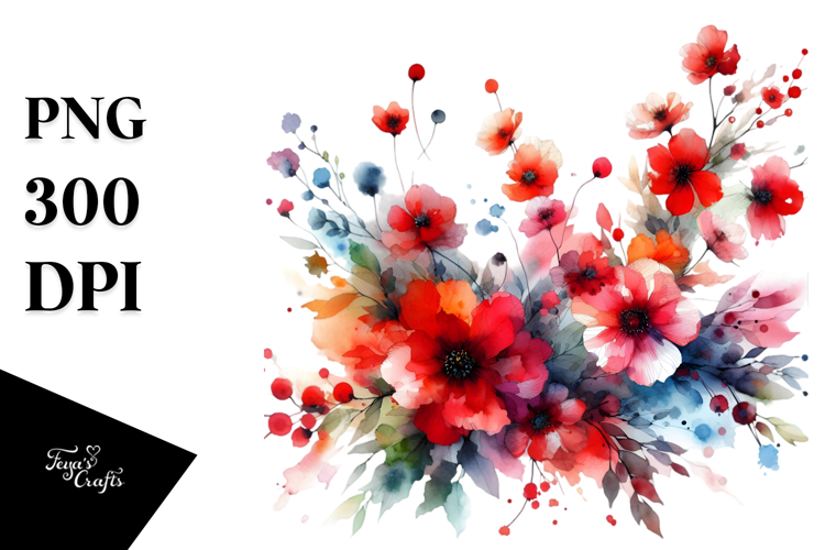 Colorful Red Flowers Watercolor Abstract | Clipart