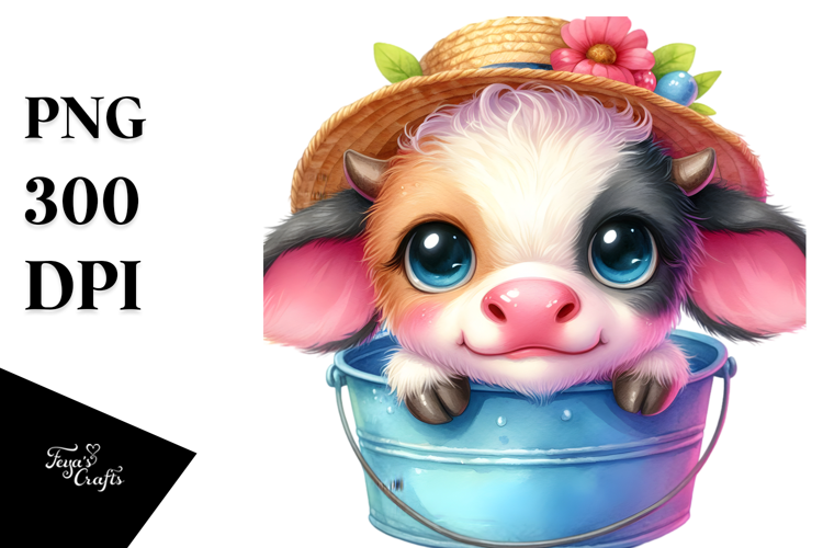 Colorful Baby Cow in Bucket PNG
