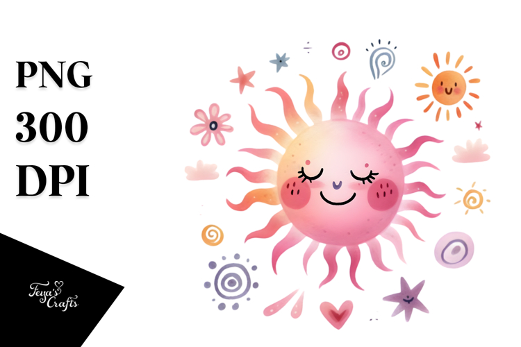 Simple Pinkish Smiling Whimsical Sun PNG