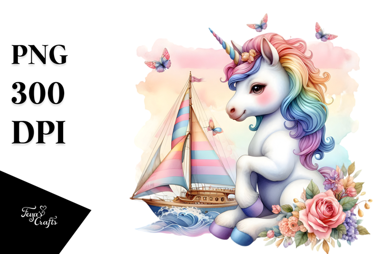 Baby Unicorn with Sailboat PNG