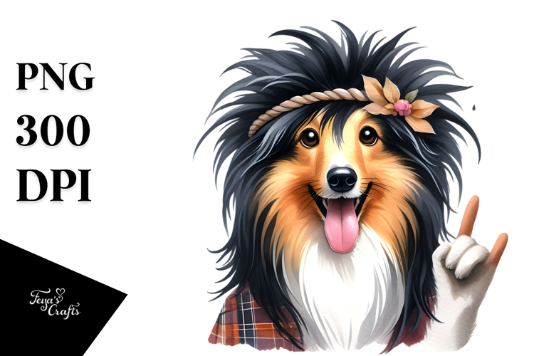 Collie Rock Star Funny Haircut WREATH | Sublimation |