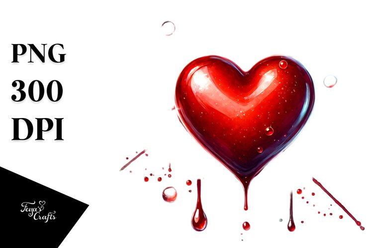 Red Glossy Heart Splashy Background Vibrant Shiny Watercolor
