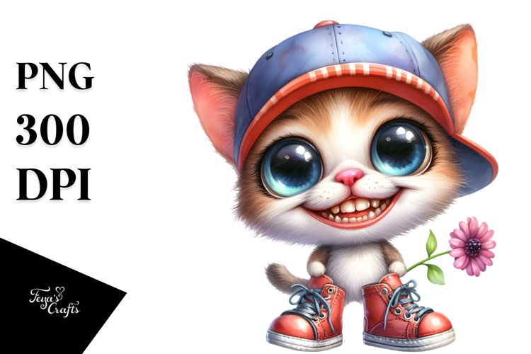 Funny Baby Cat with Large Sports Shoes | Clipart