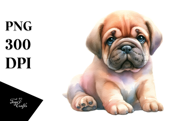 Cute Mastiff Watercolor PNG example image 1