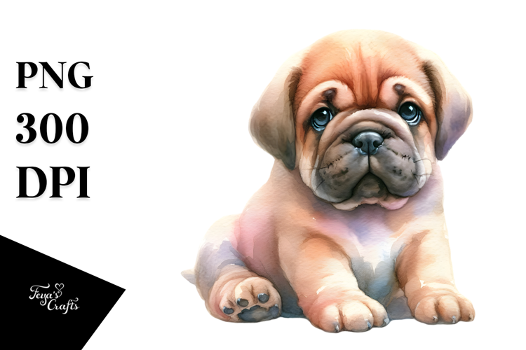 Cute Mastiff Watercolor PNG
