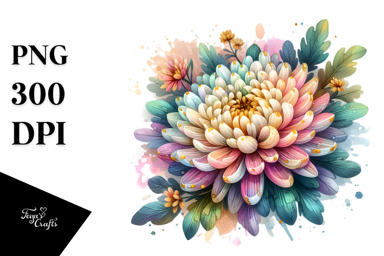 Vibrant Chrysanthemum -like Watercolor PNG