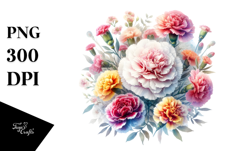 Colorful Carnation Watercolor PNG