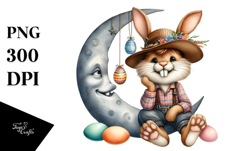 Goofy Bunny on Half Moon PNG