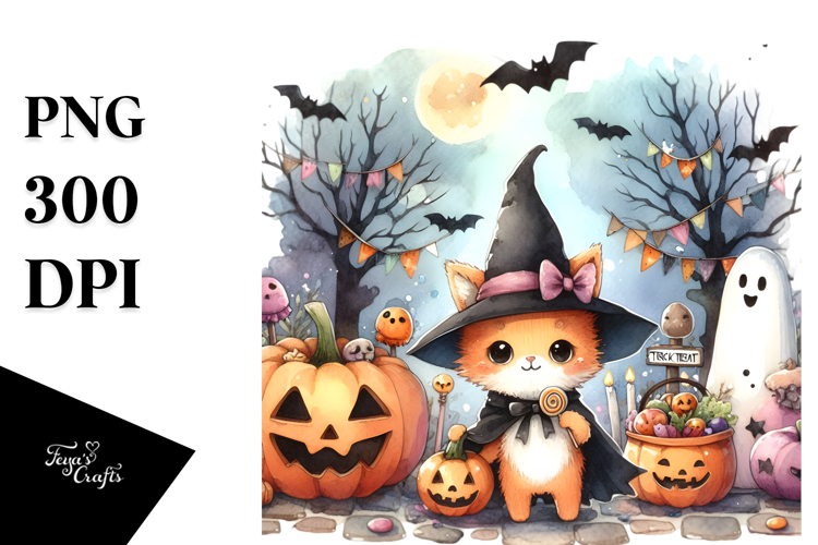 Cute Trick or Treat Watercolor PNG