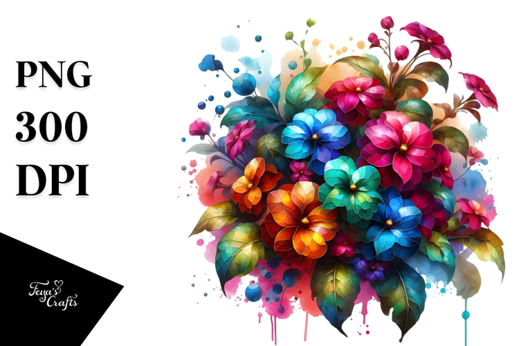 Impatiens with Watercolor Splash PNG