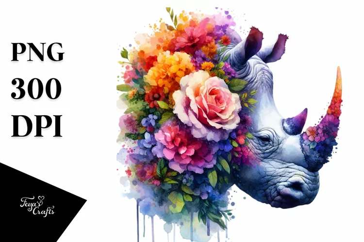 Artistic Watercolor Vibrant Rhino Clipart