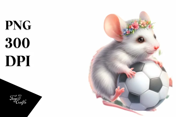 Cute Baby Mouse Playing Handball with Flowers | Sublimation