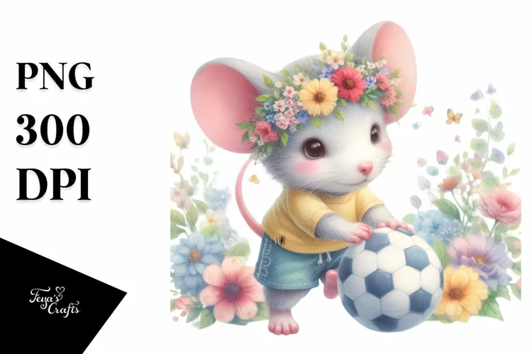 Cute Baby Mouse Playing Handball with Flowers | Sublimation