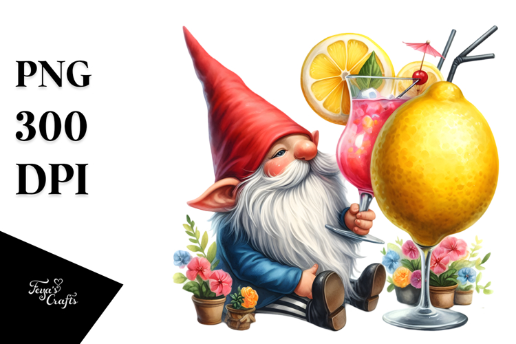 Whimsical Gnome with Cocktail, Transparent PNG
