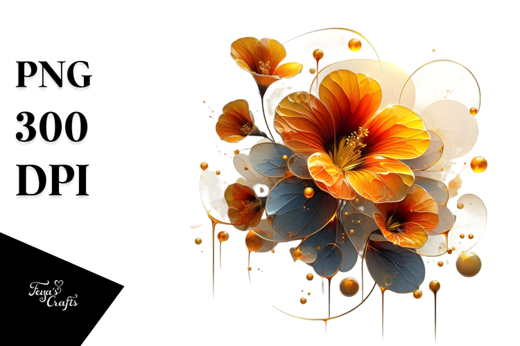 Abstract Nasturtium with Golden Insertions PNG