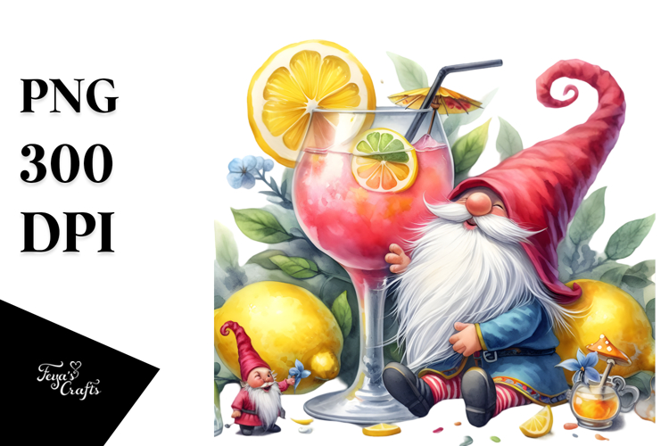 Whimsical Gnome Drinking Cocktail PNG