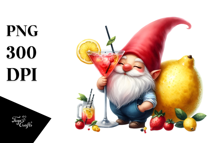 Whimsical Gnome Drinking Cocktail PNG