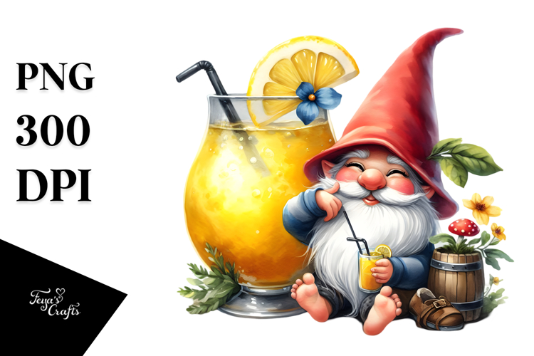 Whimsical Gnome Drinking Cocktail PNG