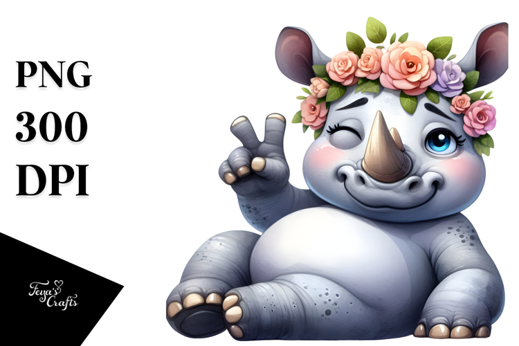 Goofy Cartoon Rhino with Pure Joy, Transparent PNG