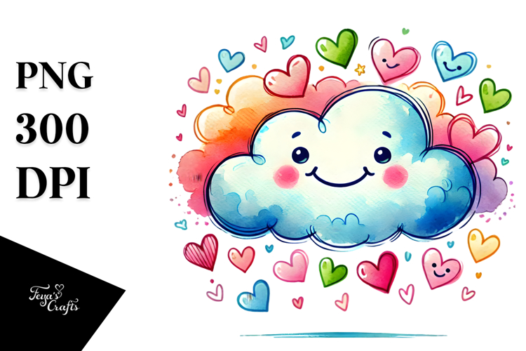 Smiling Cloud with Hearts PNG