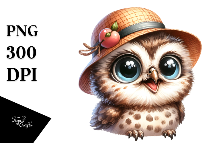 Baby Owl Portrait, Happy Eyes | Clipart