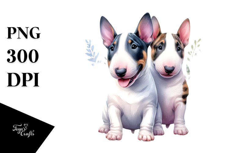 Watercolor Cute Vibrant Bull Terrier example image 1