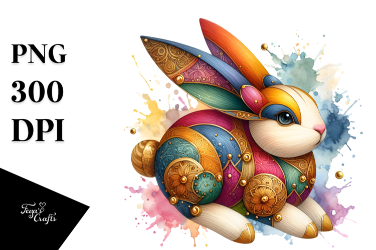 Wooden Bunny with Golden Details, PNG