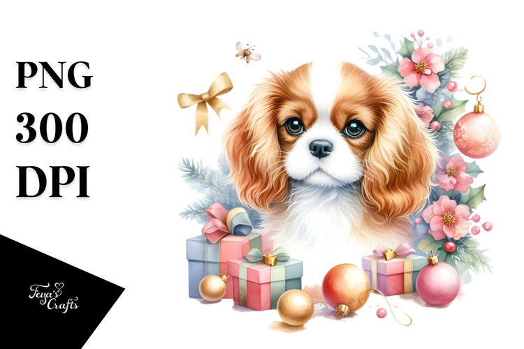 Cute Cavalier King Charles Spaniel Christmas PNG example image 1