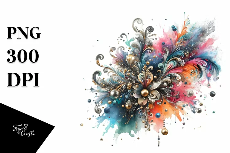 Colorful Watercolor Splash Metallic Insertions | Sublimation