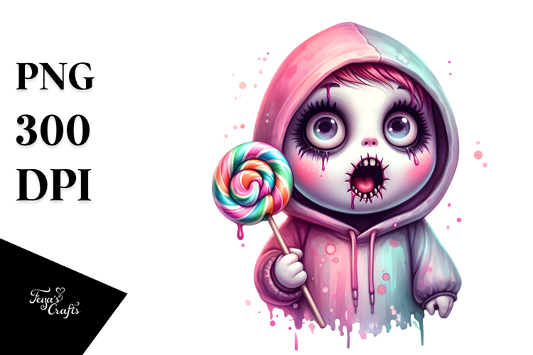 Funny Haunted Doll with Spooky Hoodie, Colorful PNG