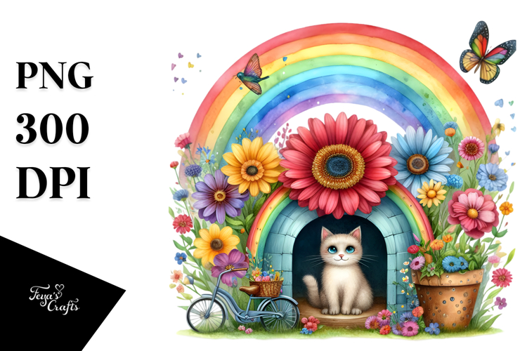 Illustration CAT House Rainbow | Clipart
