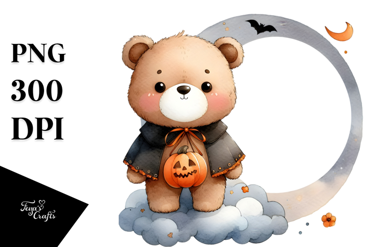 Cute Baby Bear Dressed for Halloween PNG